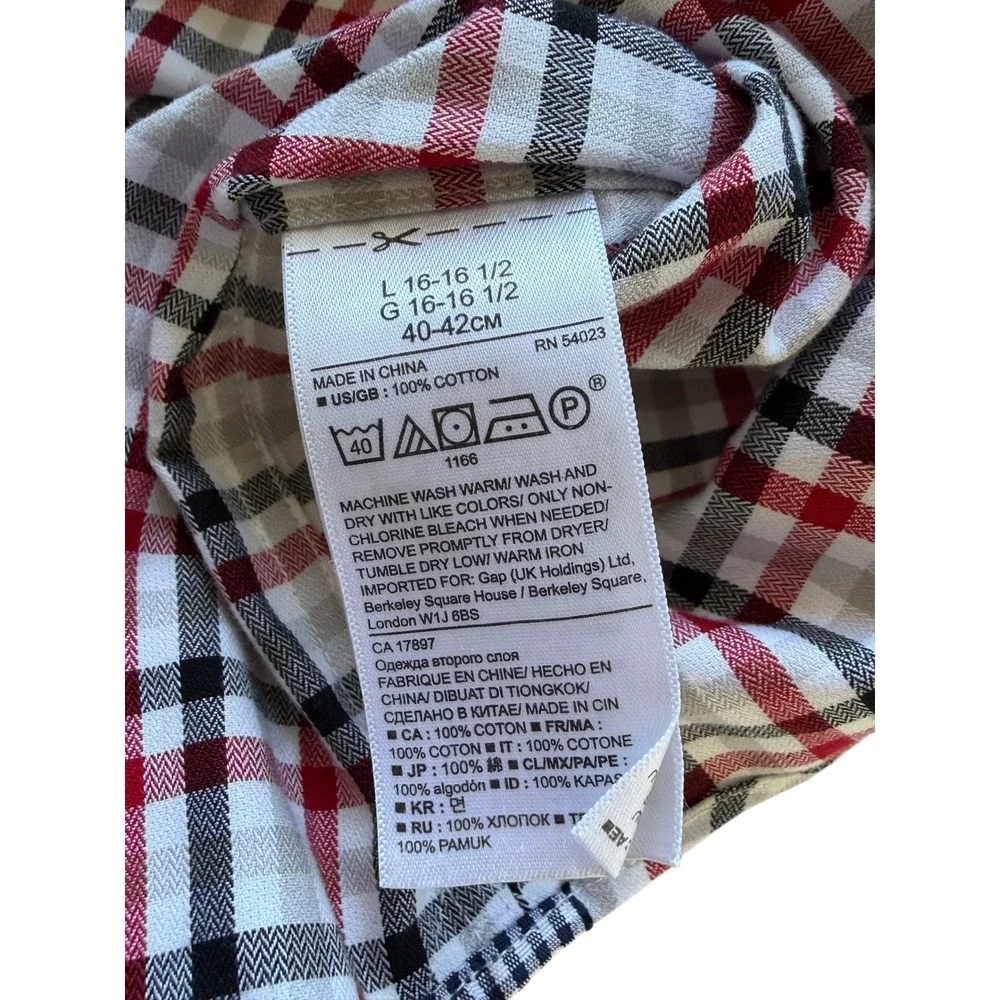 Banana Republic Mens Red Black Plaid Button Down Shirt L Camden Fit Non-Iron